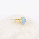 Blue Chalcedony Ring - Solid Silver - Gold Plated Ring - Claw Prong Set Stone - Modern Jewelry - Jewelry For Aunt - Gift For Wedding Day